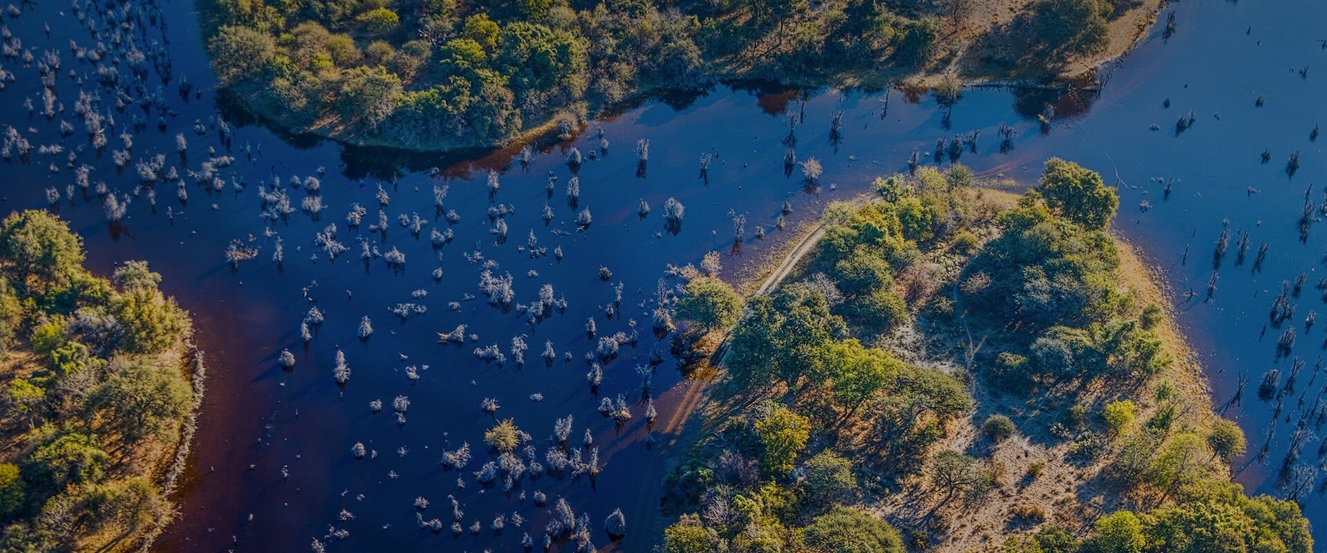 Aerial view of Okavango Delta while on safari